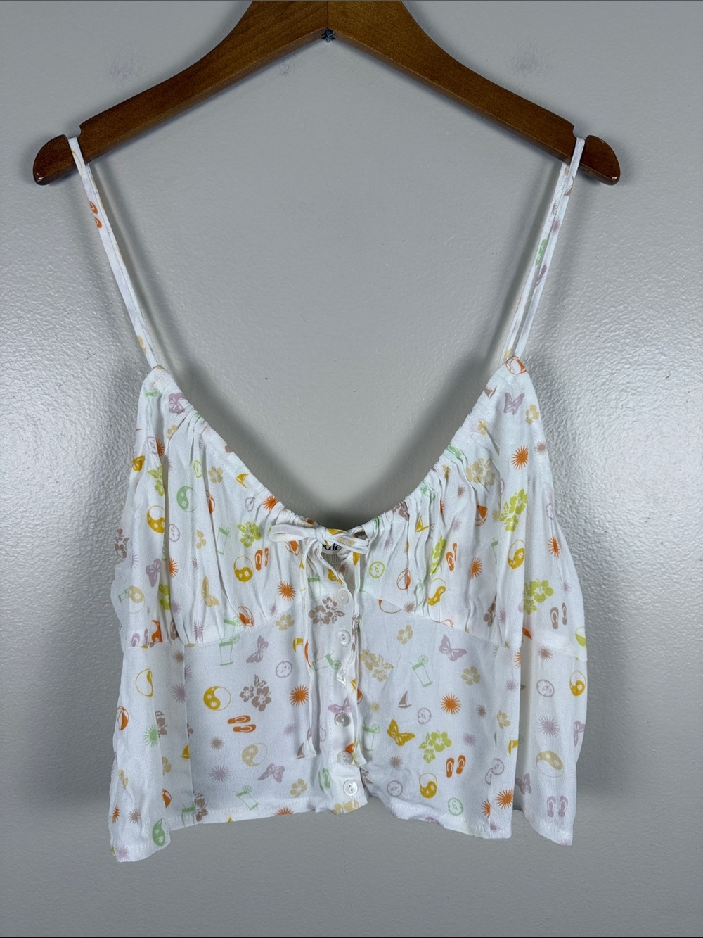 Elodie White Multicolor Printed Tie-Front Crop Camisole. XL NEW